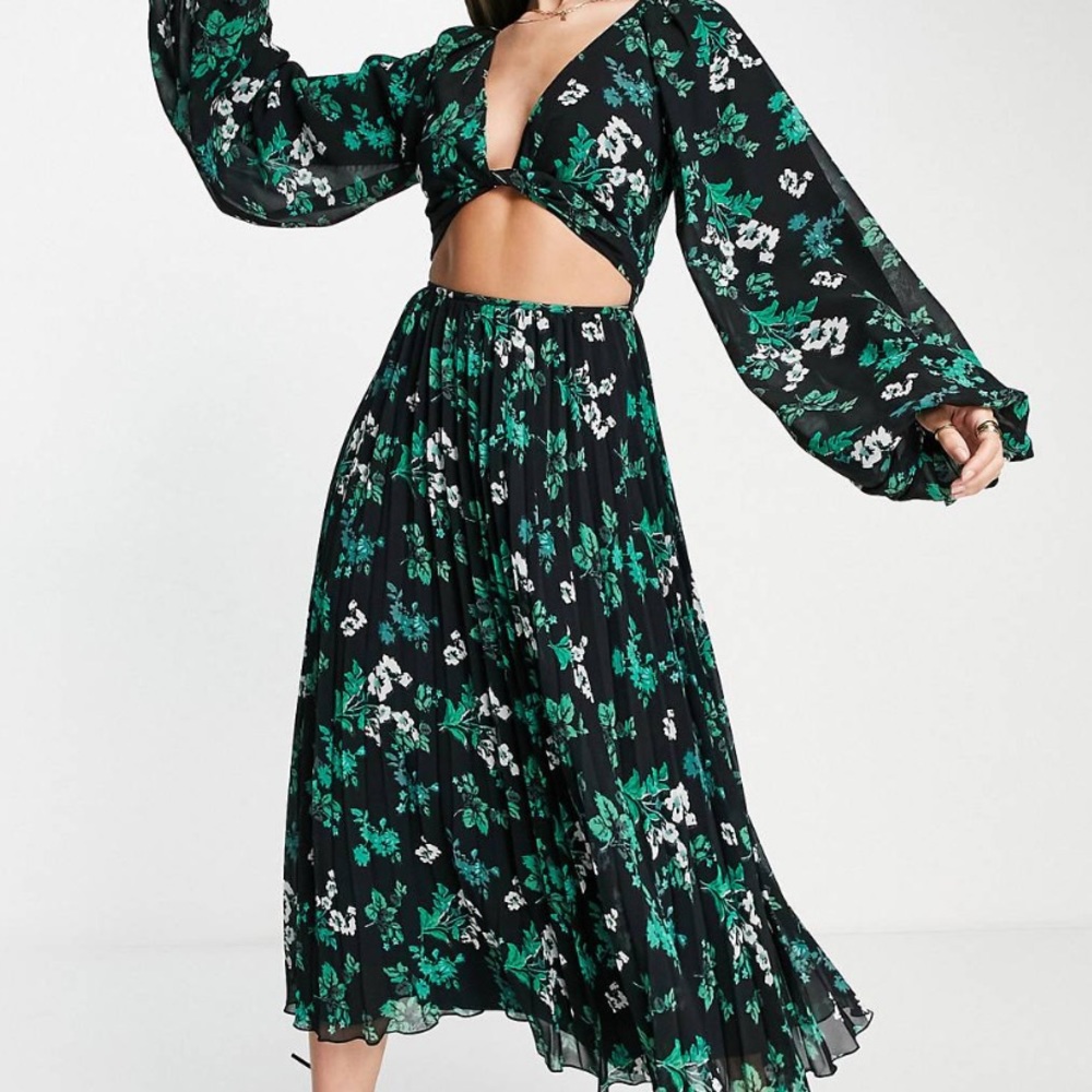 ASOS TALL tie wrap around pleated midi dress